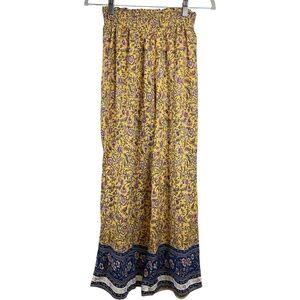Indigo Rising Yellow Floral Smocked Palazzo Pants Wide Leg Boho